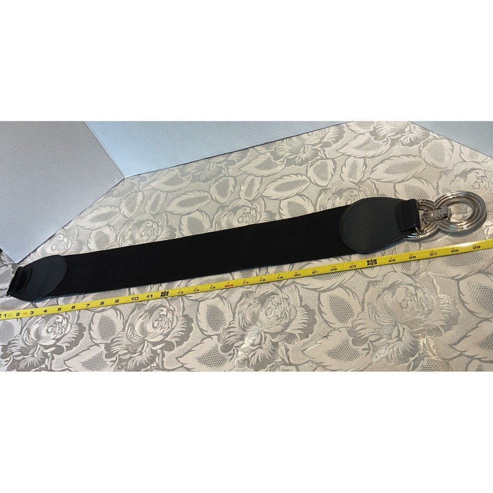 Unbranded Elastic Cinch Belt Womens M Black Excellent Silver Double Ring Buckle - Picture 7 of 7